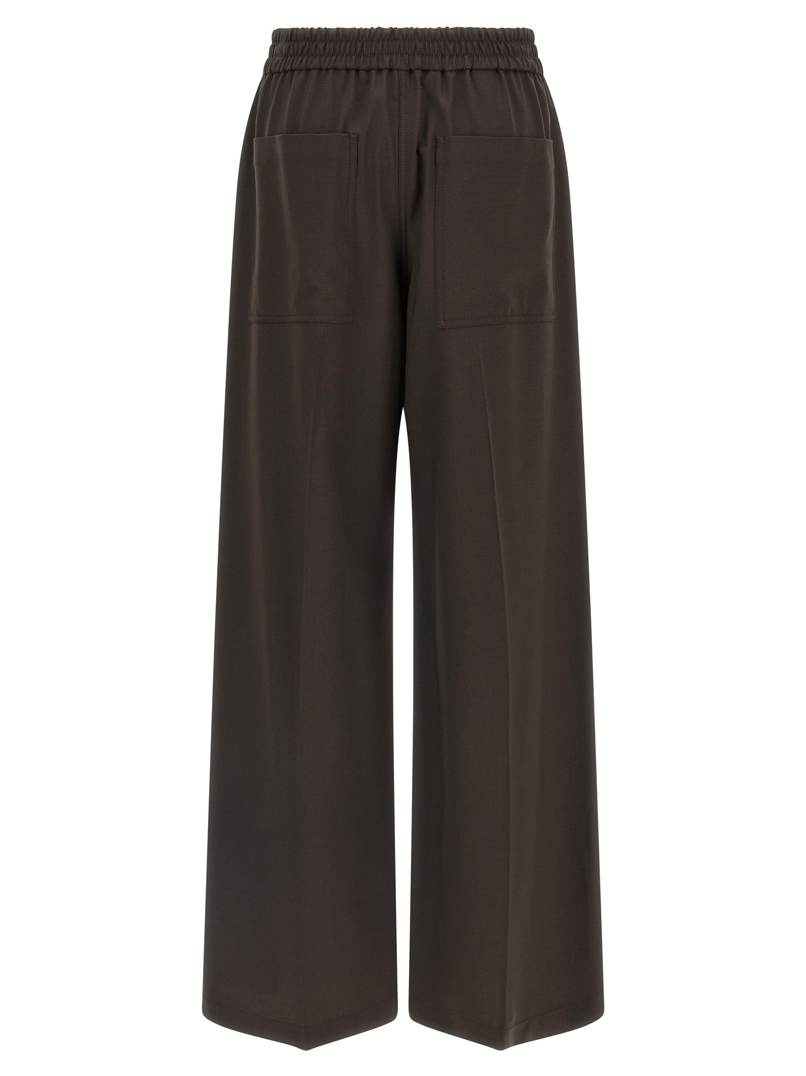 Trousers by Brunello Cucinelli for women in virgin wool & polyamide brown features an on trend silhouette, showcasing a sophisticated straight-leg & wide with a long and for an on trend finish.