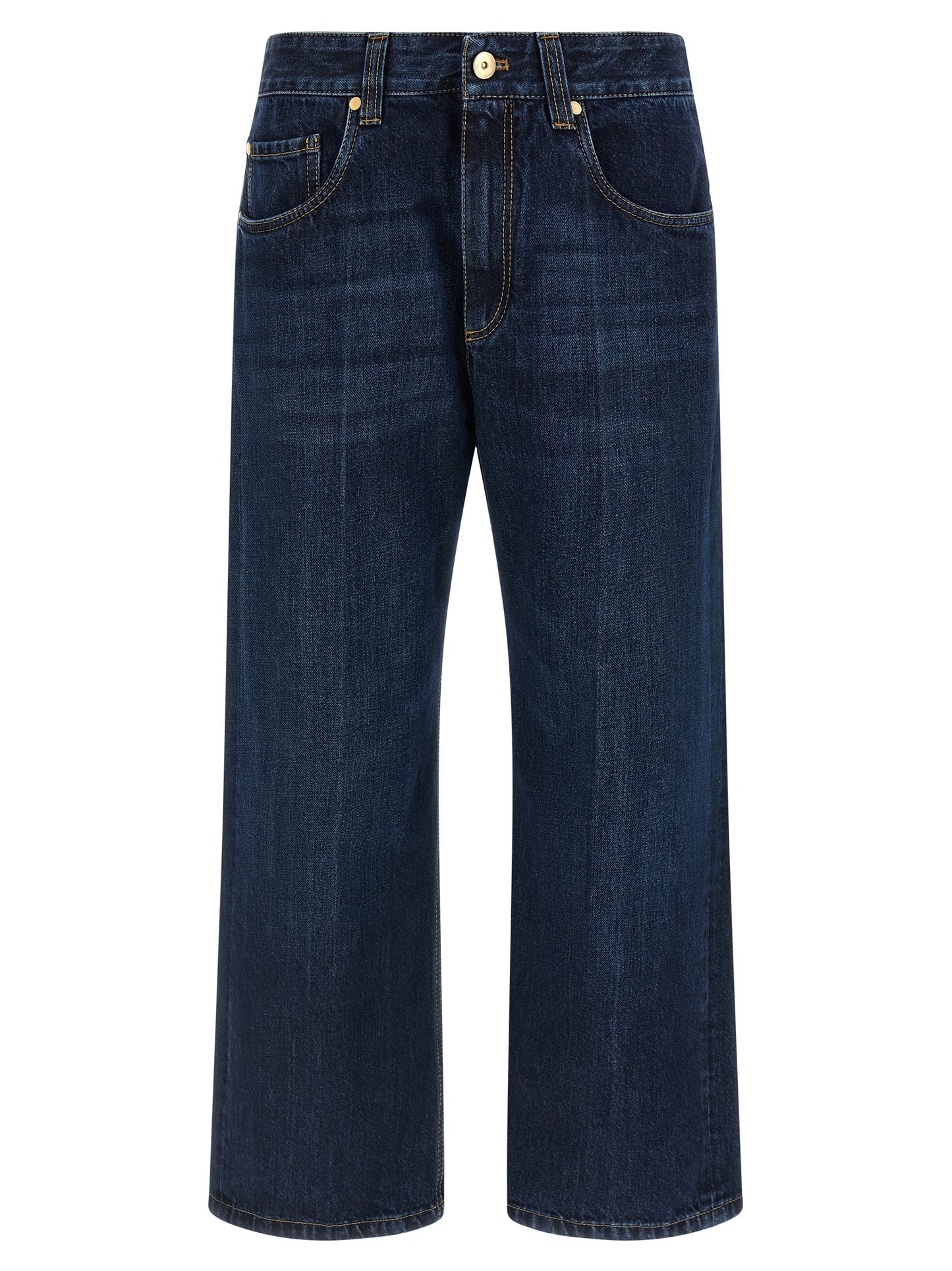 Jeans by Brunello Cucinelli for women in cotton denim blue & signature features an sophisticated and straight-leg, wide & cropped with a precise cropped, creating a sophisticated and sophisticated silhouette.