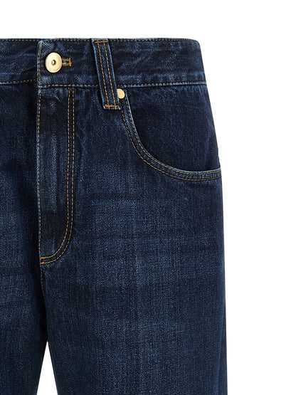Jeans by Brunello Cucinelli for women in cotton denim blue & signature features an refined tailoring silhouette, showcasing a premium straight-leg, wide & cropped with a and cropped cut for a refined tailoring look.