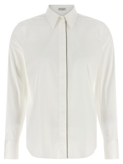 Blouse by Brunello Cucinelli for women in stretch polyamide cotton white features an polished silhouette, showcasing a sophisticated and detail for a truly polished finish.