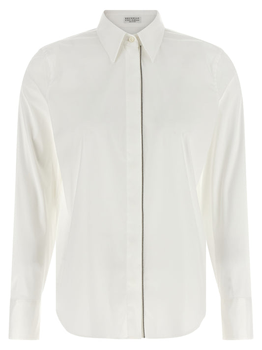 Blouse by Brunello Cucinelli for women in stretch polyamide cotton white features an polished silhouette, showcasing a sophisticated and detail for a truly polished finish.