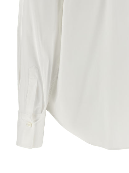 Blouse by Brunello Cucinelli for women in stretch polyamide cotton white, featuring a nuanced and nuanced for a sophisticated finish.