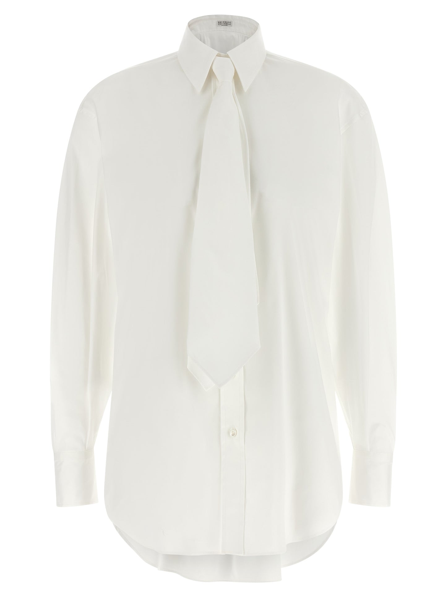 Blouse by Brunello Cucinelli for women in stretch polyamide cotton white showcases a sleek silhouette, elegantly detailed with a sleek and for a sleek finish.