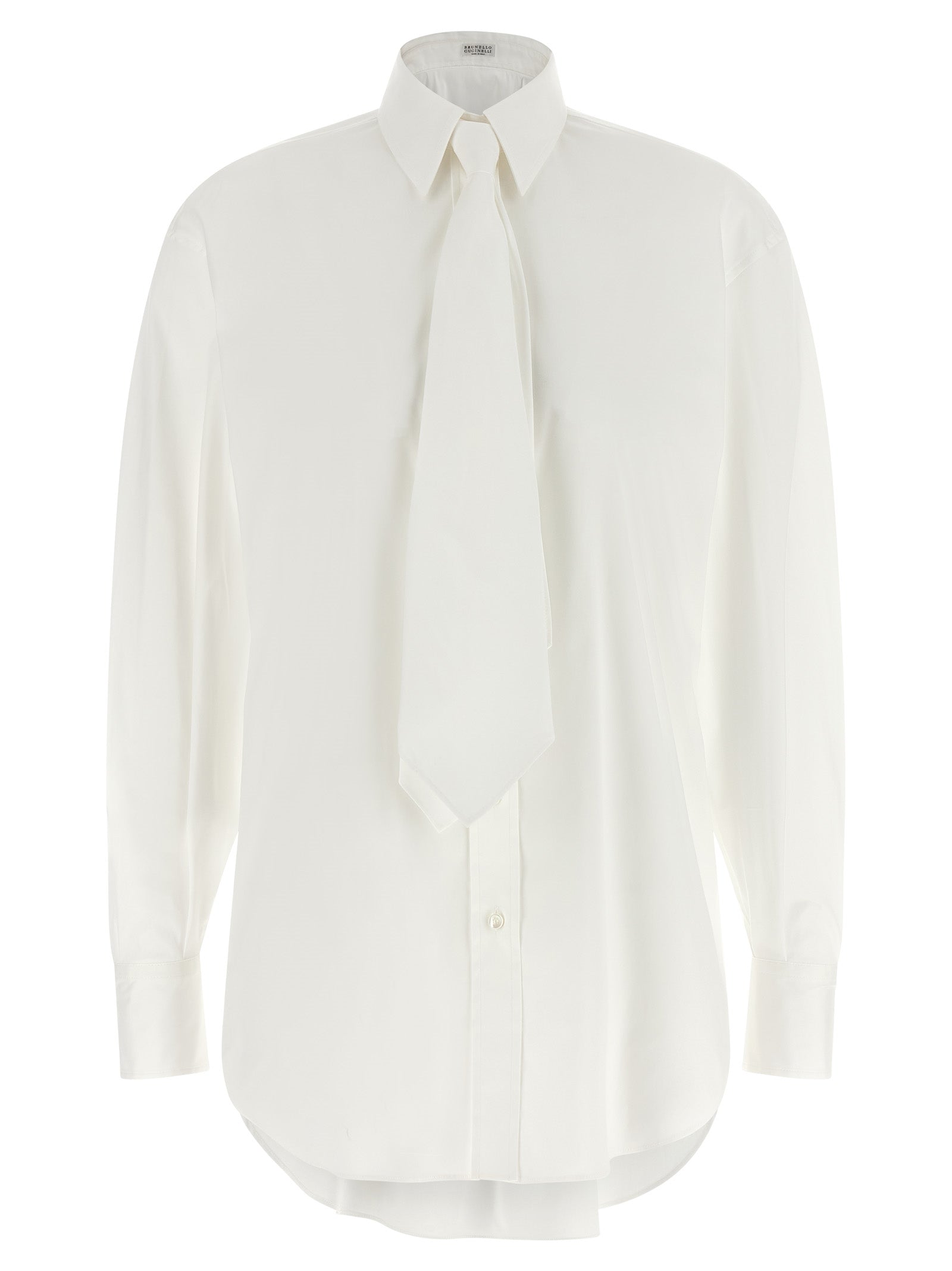 Blouse by Brunello Cucinelli for women in stretch polyamide cotton white showcases a sleek silhouette, elegantly detailed with a sleek and for a sleek finish.