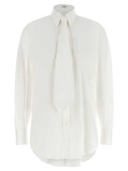 Blouse by Brunello Cucinelli for women in stretch polyamide cotton white showcases a sleek silhouette, elegantly detailed with a sleek and for a sleek finish.