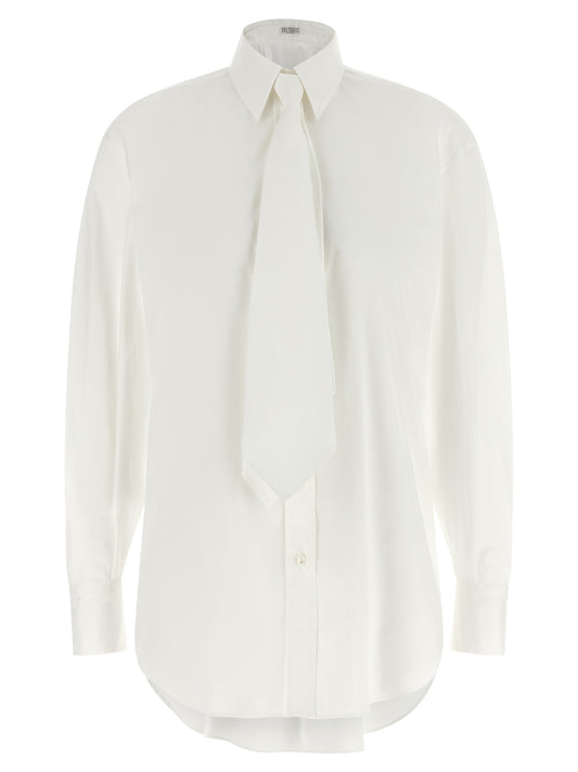 Blouse by Brunello Cucinelli for women in stretch polyamide cotton white showcases a sleek silhouette, elegantly detailed with a sleek and for a sleek finish.