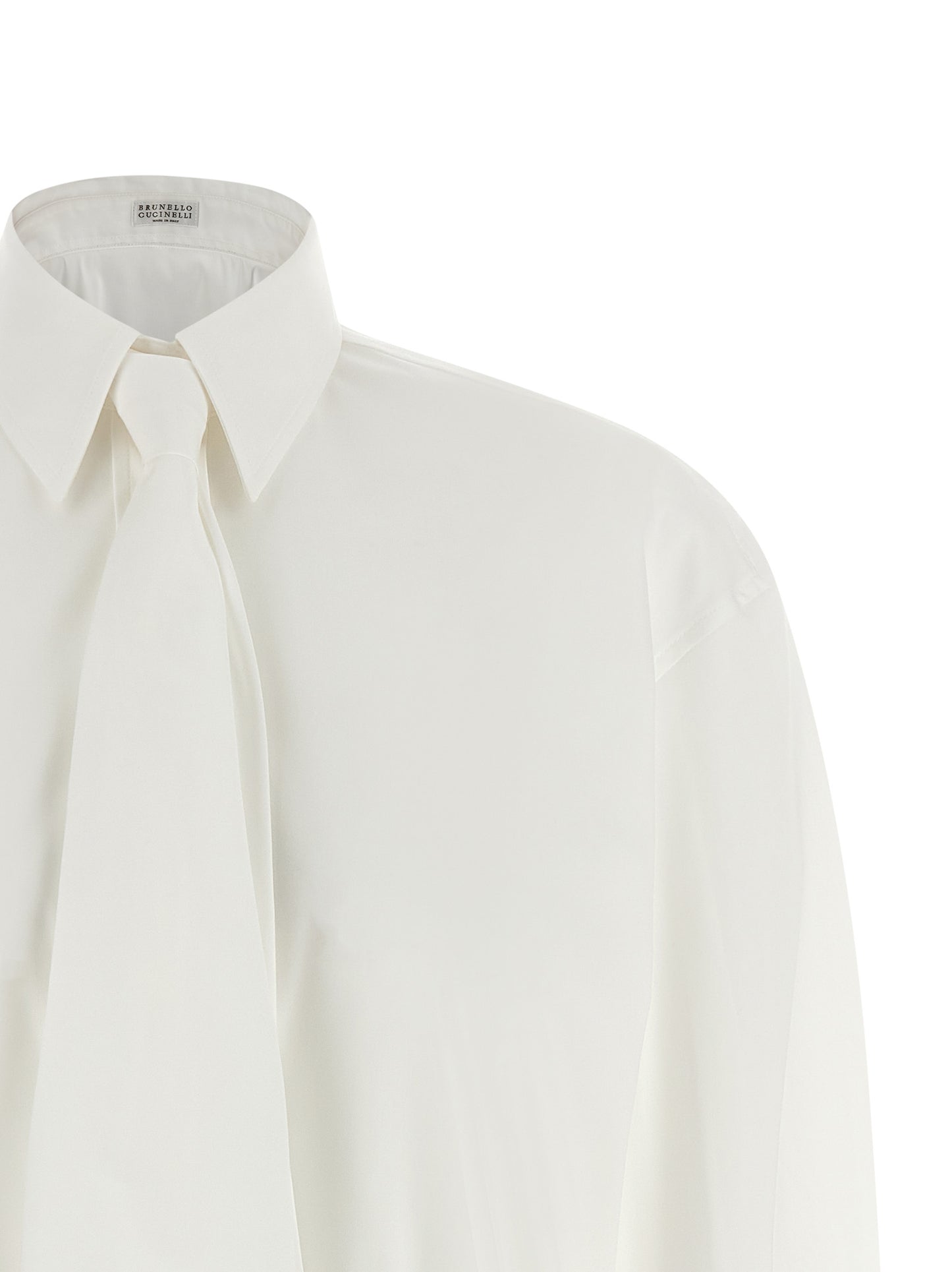 Blouse by Brunello Cucinelli for women in stretch polyamide cotton white showcases a sublime silhouette, artfully detailed with a sublime and for a sophisticated, sublime finish.