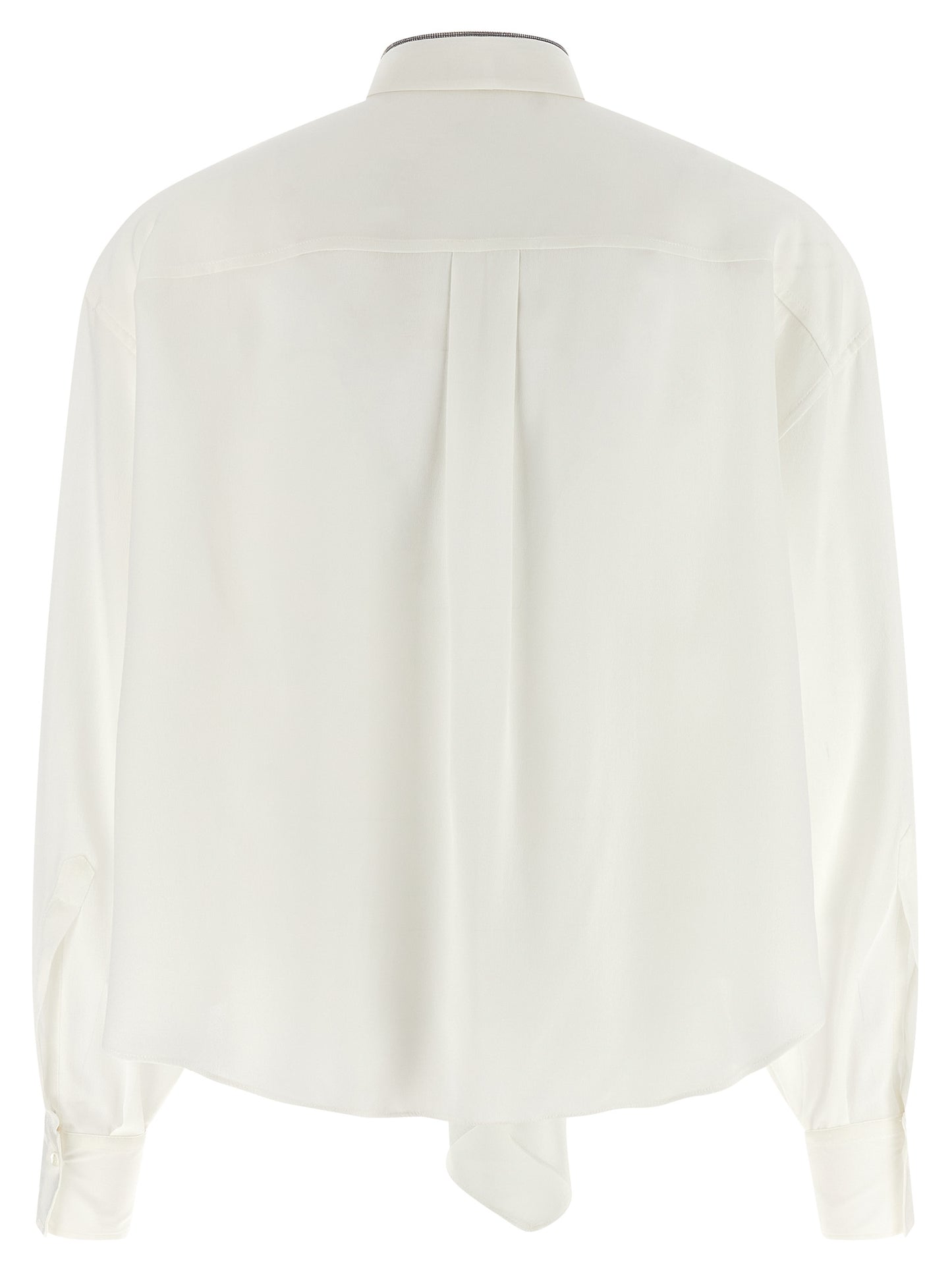 Blouse by Brunello Cucinelli for women in silk white presents a discerning silhouette, showcasing a sophisticated asymmetric neckline and for a truly discerning finish.
