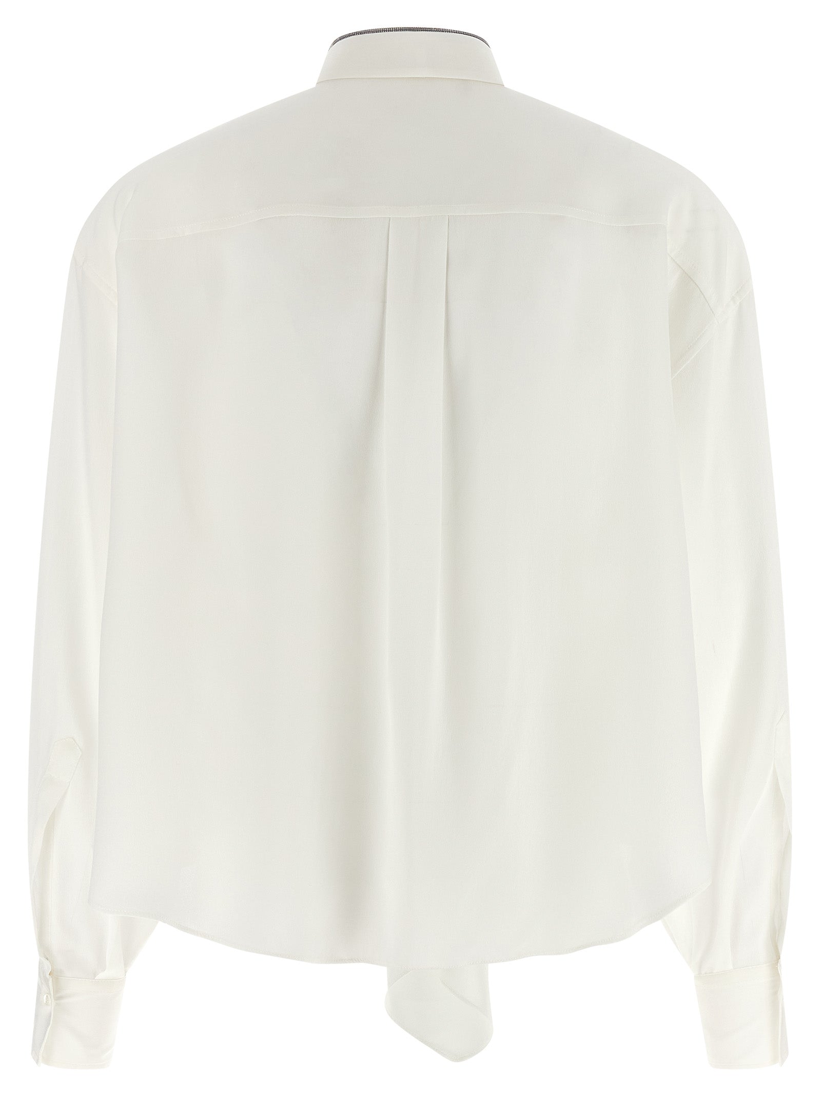 Blouse by Brunello Cucinelli for women in silk white presents a discerning silhouette, showcasing a sophisticated asymmetric neckline and for a truly discerning finish.