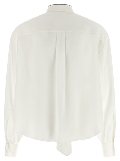 Blouse by Brunello Cucinelli for women in silk white presents a discerning silhouette, showcasing a sophisticated asymmetric neckline and for a truly discerning finish.