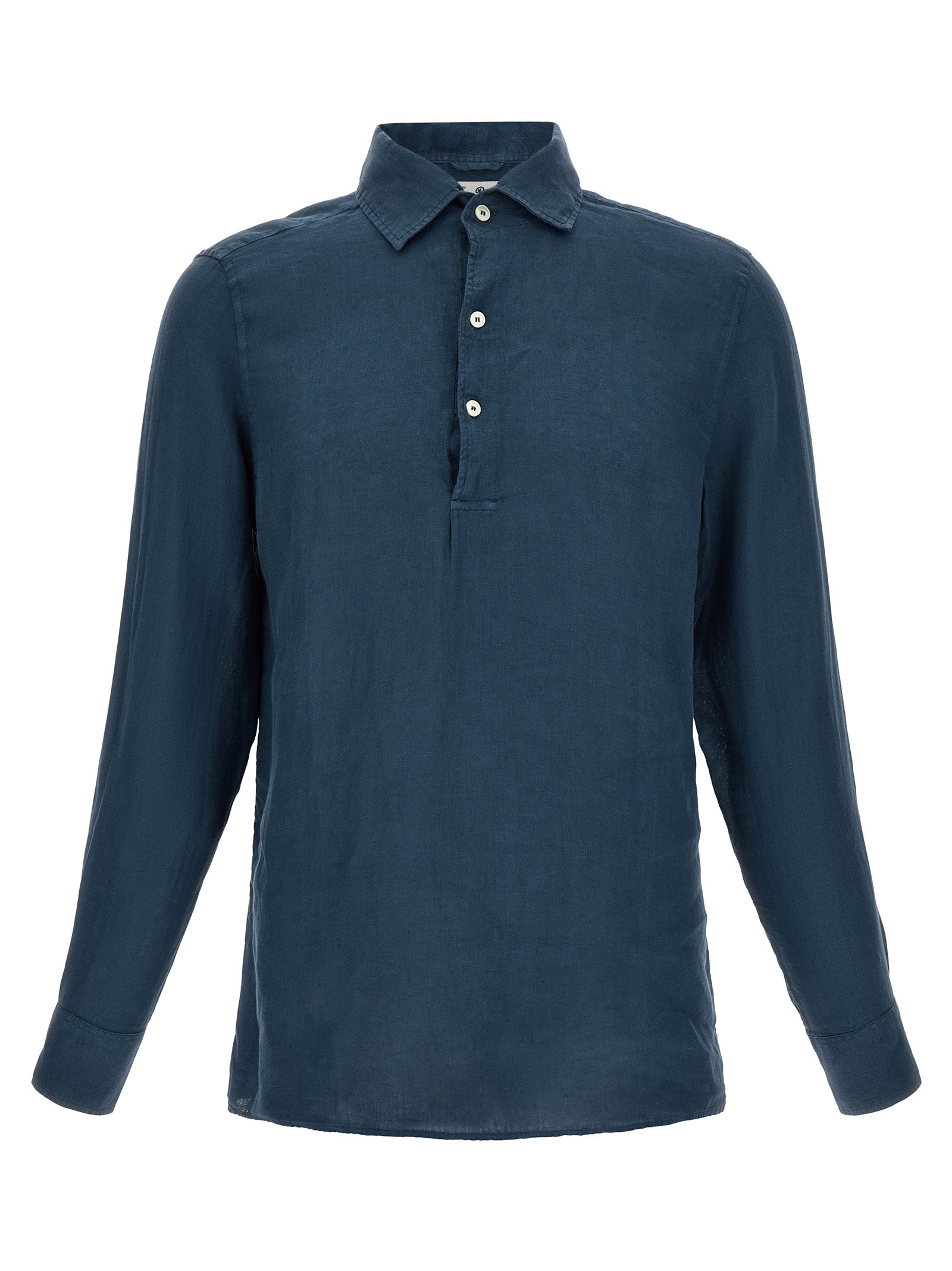 Polo Shirt by MC2 Saint Barth for men in linen blue presents a sleek silhouette, featuring a refined and for a sleek finish.