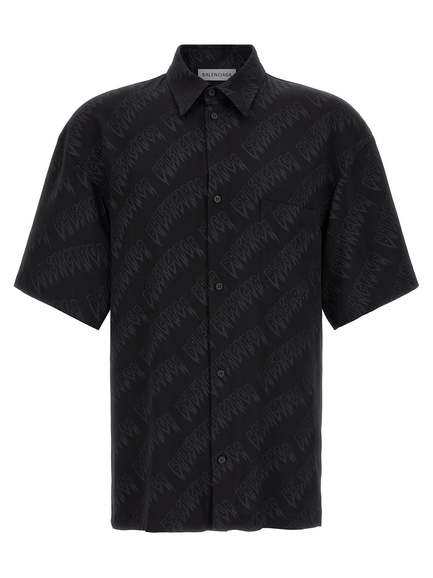 Blouse by Balenciaga for men in viscose black & print presents a discerning silhouette, showcasing a sophisticated and short-sleeve for a truly discerning finish.