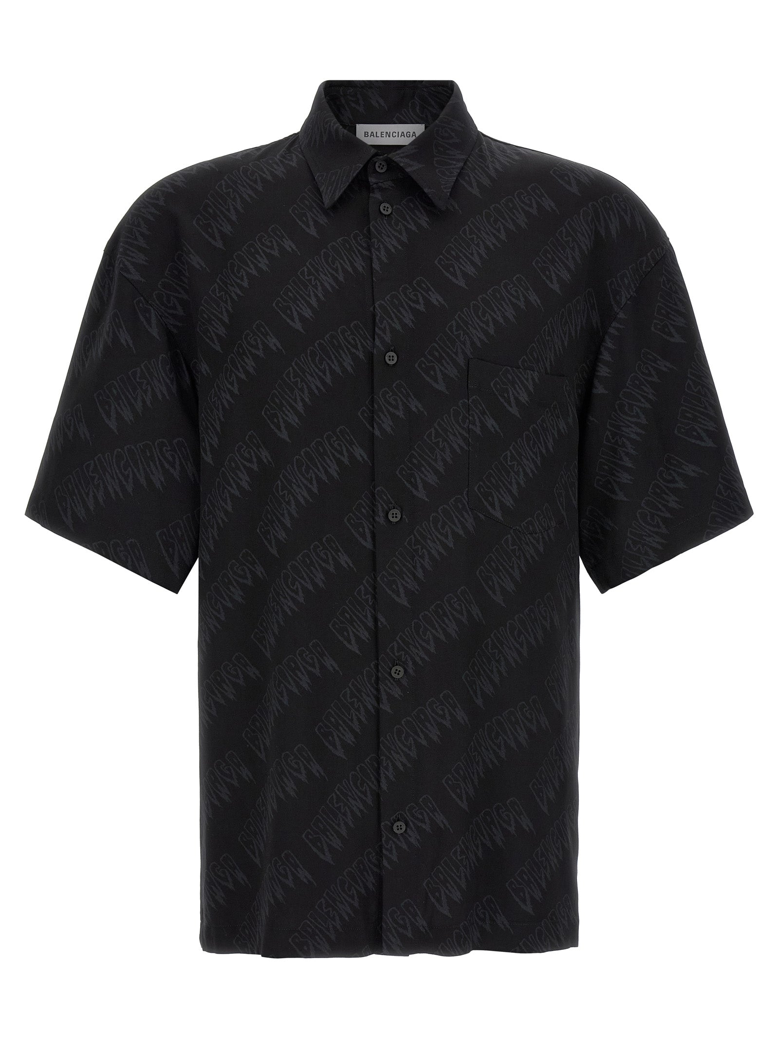 Blouse by Balenciaga for men in viscose black & print presents a discerning silhouette, showcasing a sophisticated and short-sleeve for a truly discerning finish.