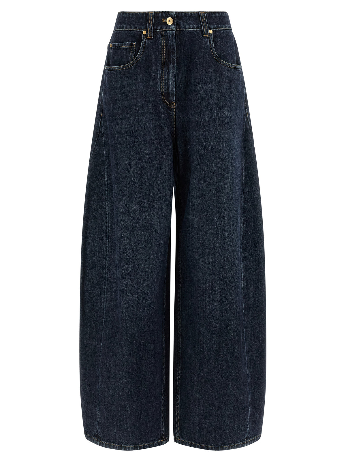 Brunello Cucinelli Monile Women's Wide High Rise Cotton Denim Jeans - Blue