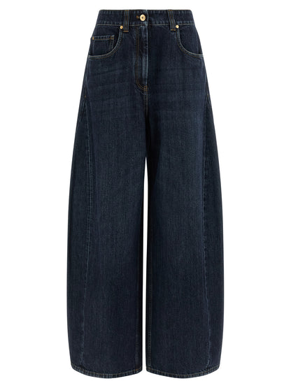 Brunello Cucinelli Monile Women's Wide High Rise Cotton Denim Jeans - Blue