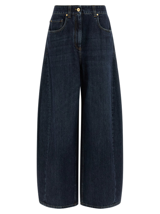 Brunello Cucinelli Monile Women's Wide High Rise Cotton Denim Jeans - Blue