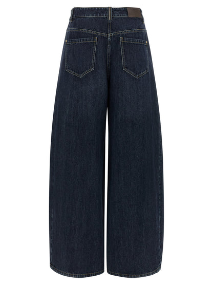Brunello Cucinelli Monile Women's Wide High Rise Cotton Denim Jeans - Blue