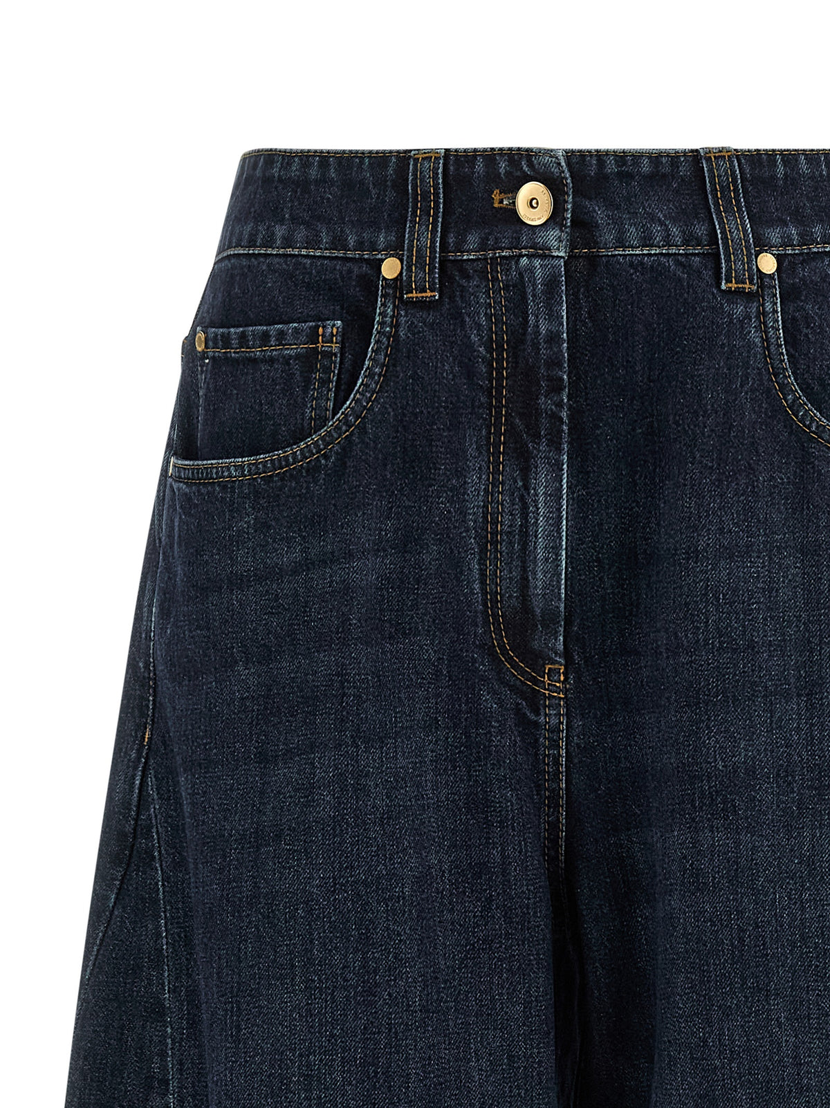 Brunello Cucinelli Monile Women's Wide High Rise Cotton Denim Jeans - Blue