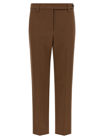 Trousers by Brunello Cucinelli for women in stretch cotton twill brown presents a smart silhouette, meticulously detailed with a smart tapered-leg & cropped, a smart cropped, and a smart .