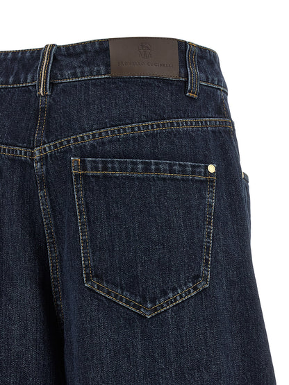 Brunello Cucinelli Monile Women's Wide High Rise Cotton Denim Jeans - Blue