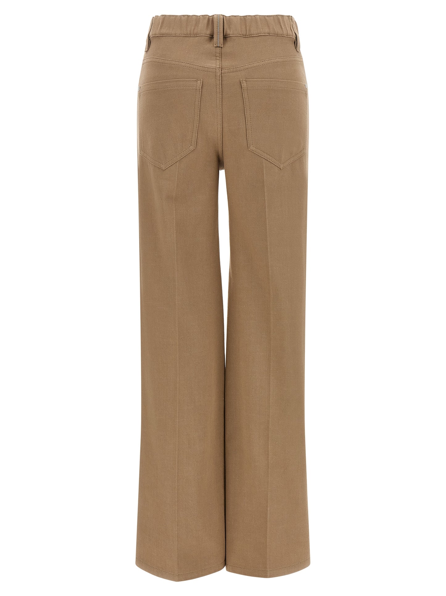 Jeans by Brunello Cucinelli for women in denim cotton beige & signature features an sartorial straight-leg & wide and long with a cut for a sartorial finish.