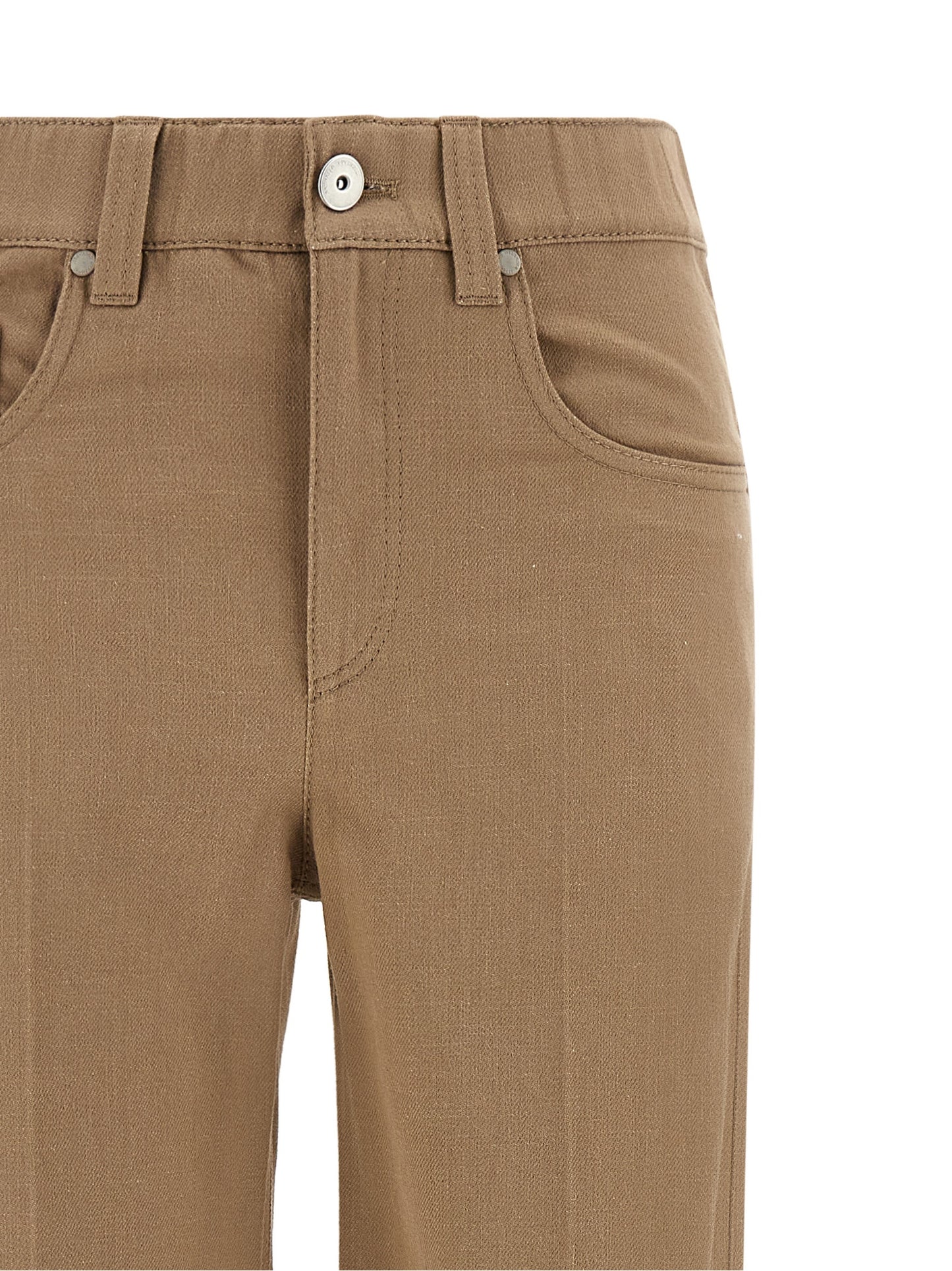 Jeans by Brunello Cucinelli for women in denim cotton beige & signature presents a tailored silhouette, showcasing a tailored straight-leg & wide and long cut with a refined for a truly tailored aesthetic.