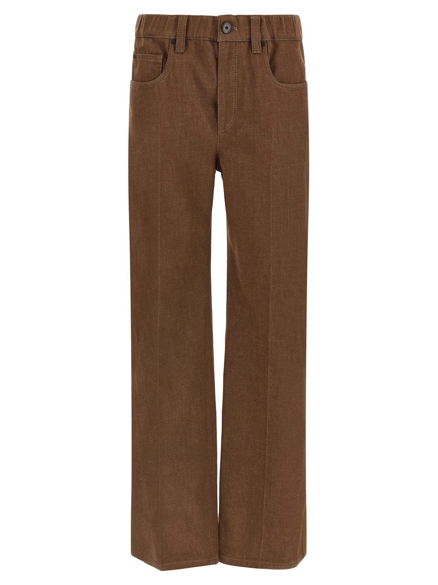 Brunello Cucinelli Monile Women's Straight Leg Wide Denim Cotton Jeans - Brown