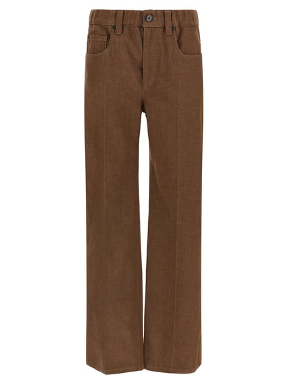 Brunello Cucinelli Monile Women's Straight Leg Wide Denim Cotton Jeans - Brown