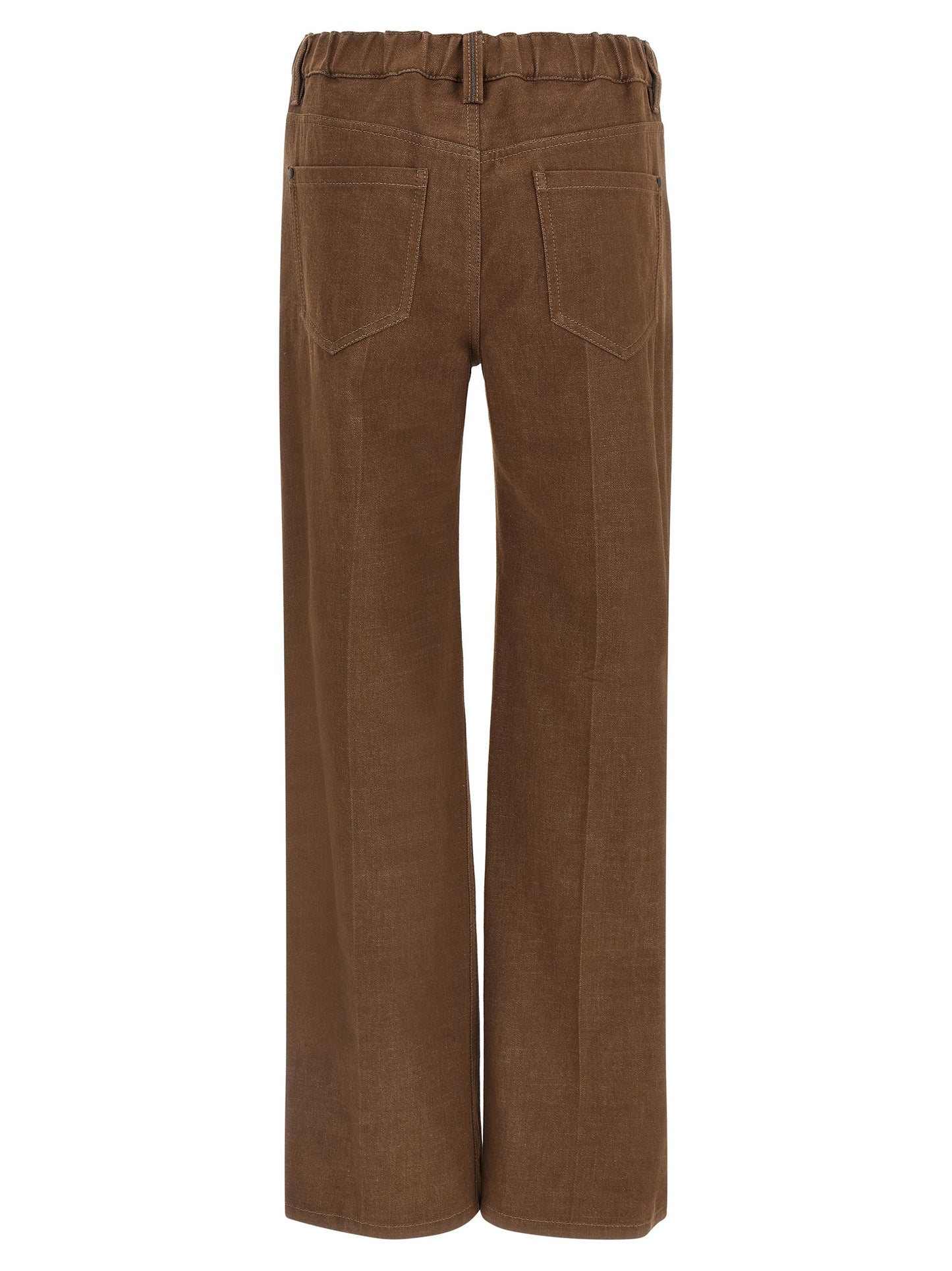 Brunello Cucinelli Monile Women's Straight Leg Wide Denim Cotton Jeans - Brown