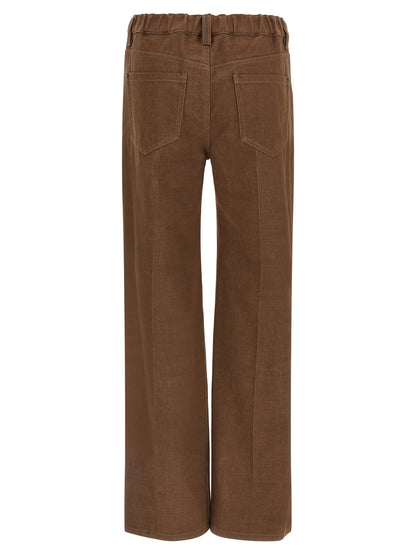 Brunello Cucinelli Monile Women's Straight Leg Wide Denim Cotton Jeans - Brown