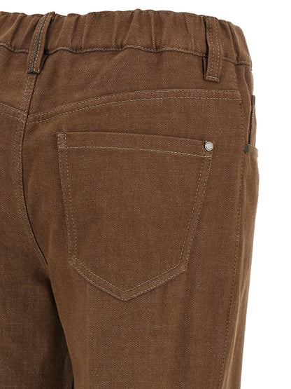 Brunello Cucinelli Monile Women's Straight Leg Wide Denim Cotton Jeans - Brown