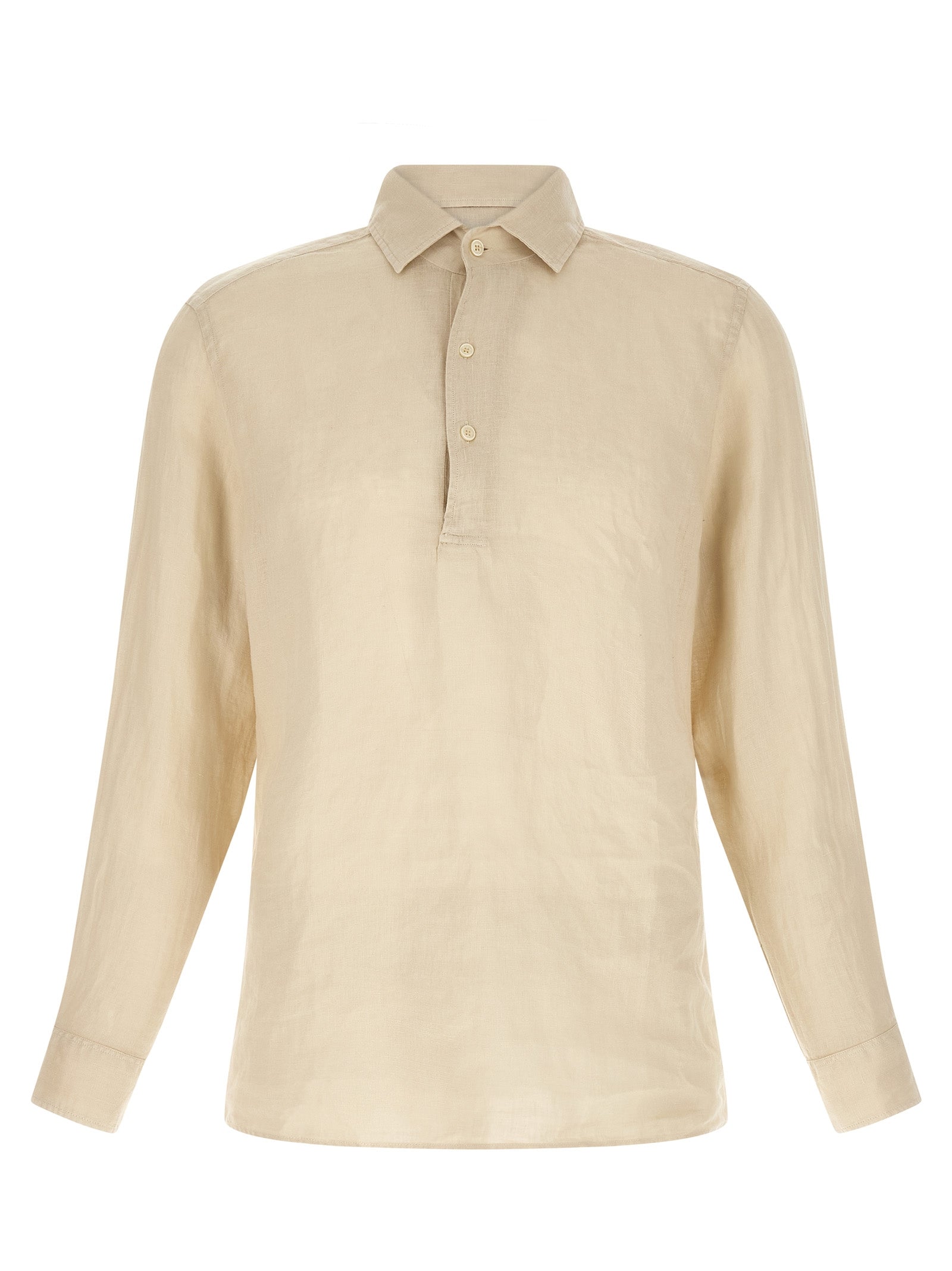 Polo Shirt by MC2 Saint Barth for men in linen beige showcases a sharp silhouette, detailed with a refined and sharp for a sophisticated finish.