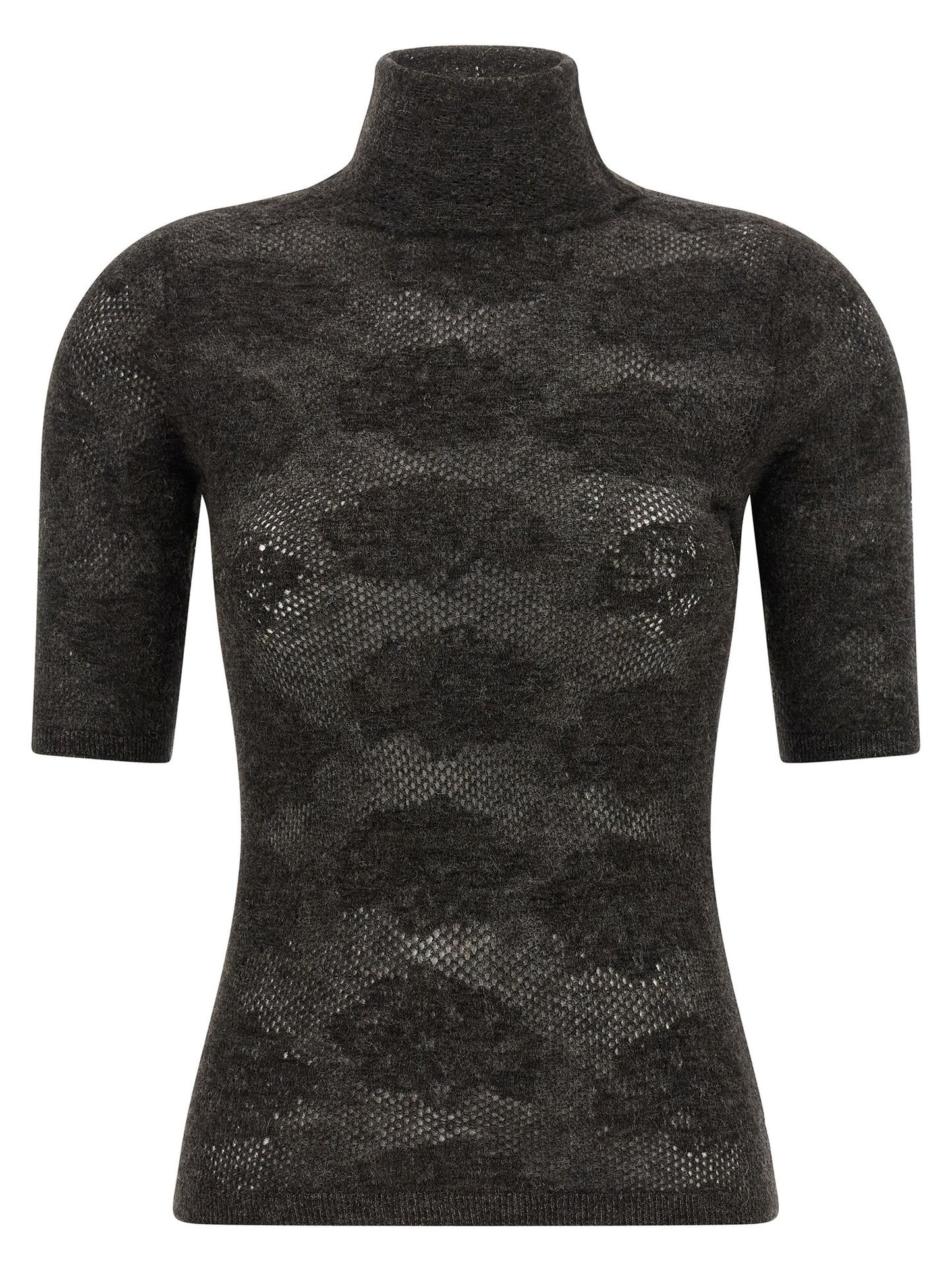 Cardigan by Brunello Cucinelli for women in plush alpaca wool & silk brown features a dramatic silhouette, showcasing a sophisticated high-neck neckline and dramatic short-sleeve detail for a timeless, premium look.