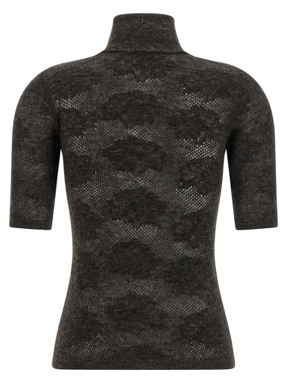 Cardigan by Brunello Cucinelli for women in plush alpaca wool & silk brown showcases a captivating silhouette, artfully detailed with a captivating and high-neck neckline for a truly sophisticated captivating look.