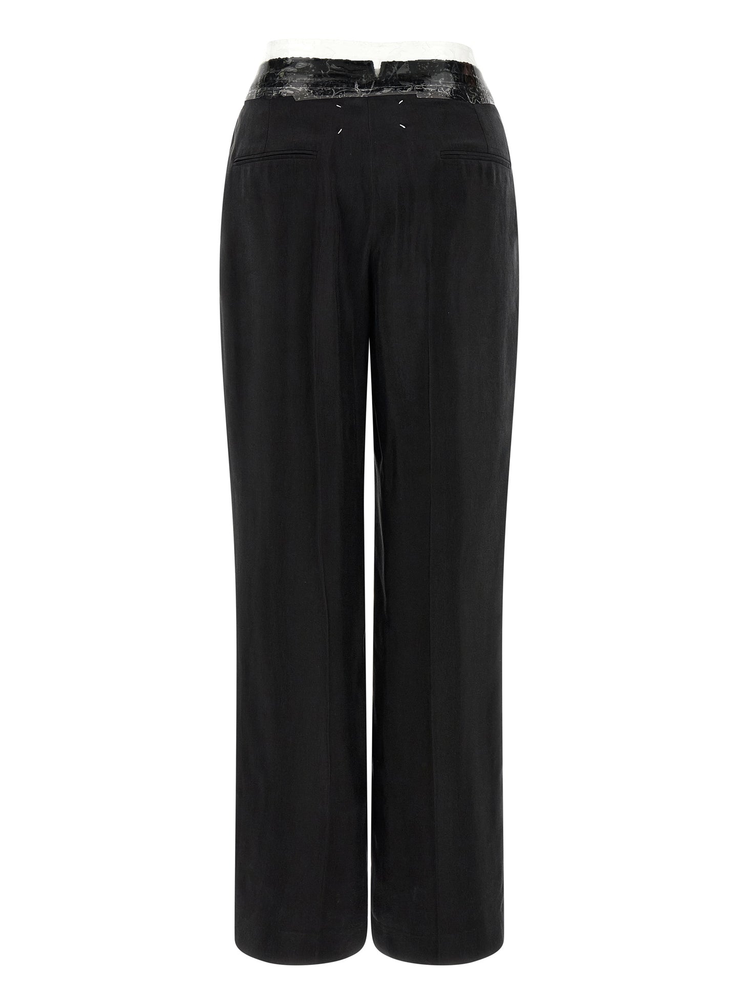 Casual Pants by Maison Margiela for women in cupro & copper black, copper, transparent & signature features an refined tailoring silhouette, showcasing a premium straight-leg & wide with a and long cut for a refined tailoring look.