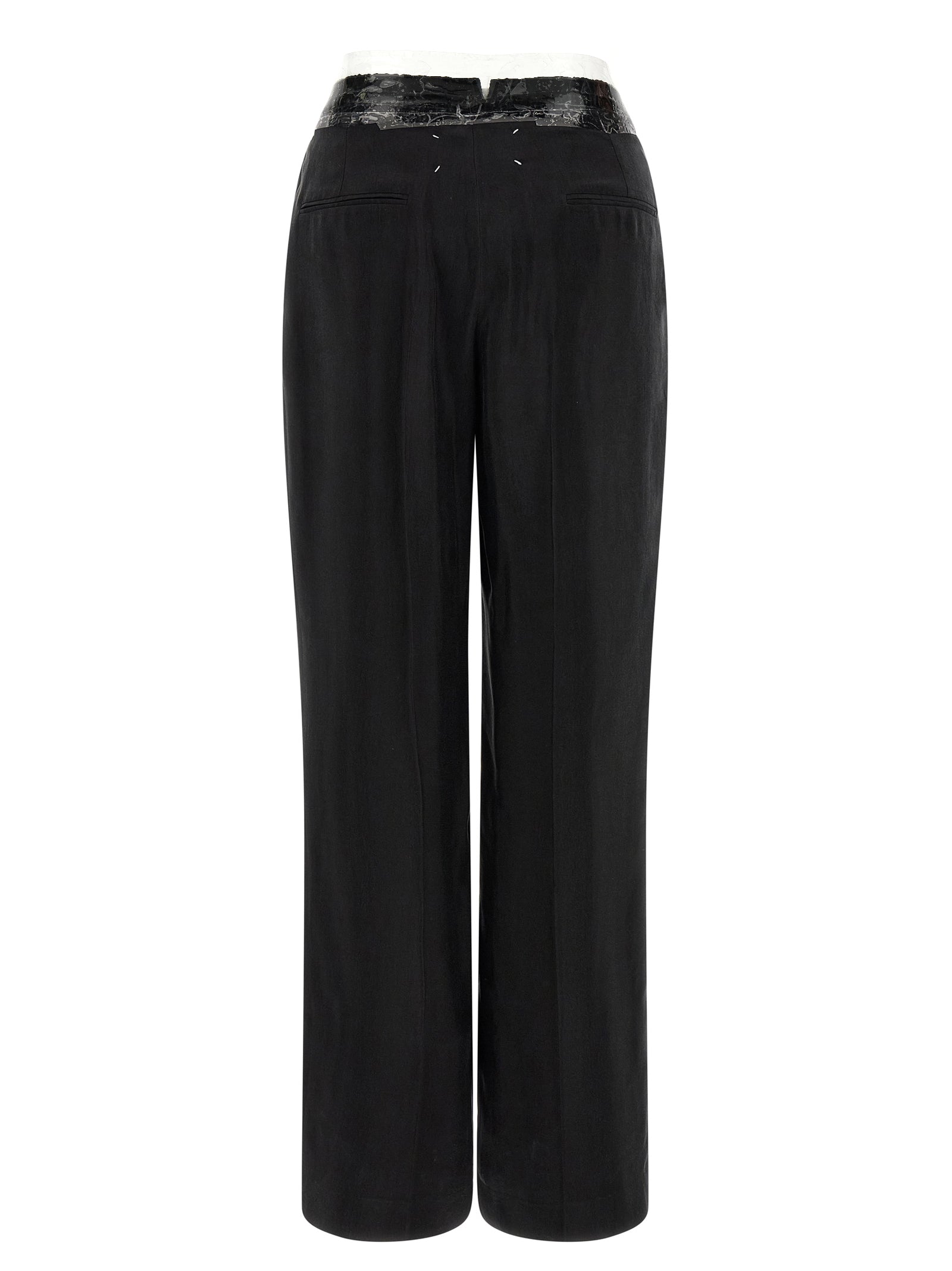 Casual Pants by Maison Margiela for women in cupro & copper black, copper, transparent & signature features an refined tailoring silhouette, showcasing a premium straight-leg & wide with a and long cut for a refined tailoring look.