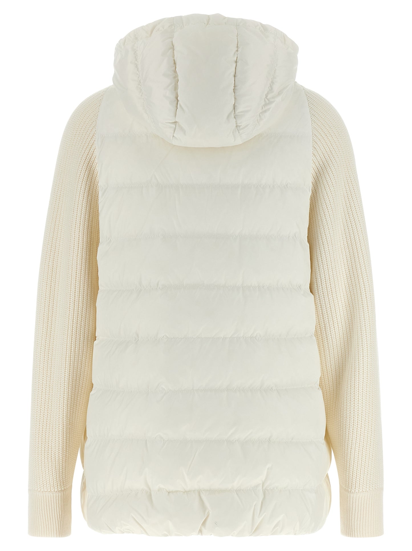 Hooded Puffer Jacket by Brunello Cucinelli for women in virgin cashmere wool & leather white features a city-ready silhouette, detailed with pockets, hooded & insulated and a city-ready hooded high-neck neckline.