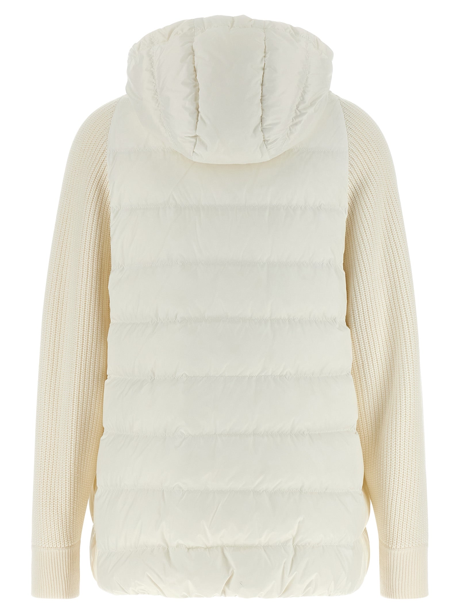 Hooded Puffer Jacket by Brunello Cucinelli for women in virgin cashmere wool & leather white features a city-ready silhouette, detailed with pockets, hooded & insulated and a city-ready hooded high-neck neckline.