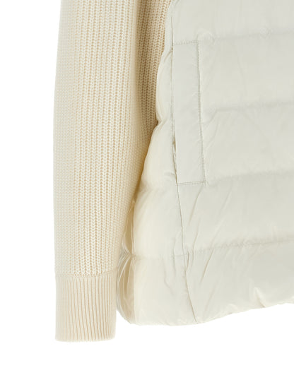 Hooded Puffer Jacket by Brunello Cucinelli for women in virgin cashmere wool & leather white showcases a bohemian silhouette, artfully detailed with a bohemian and signature pockets, hooded & insulated for a truly bohemian finish.