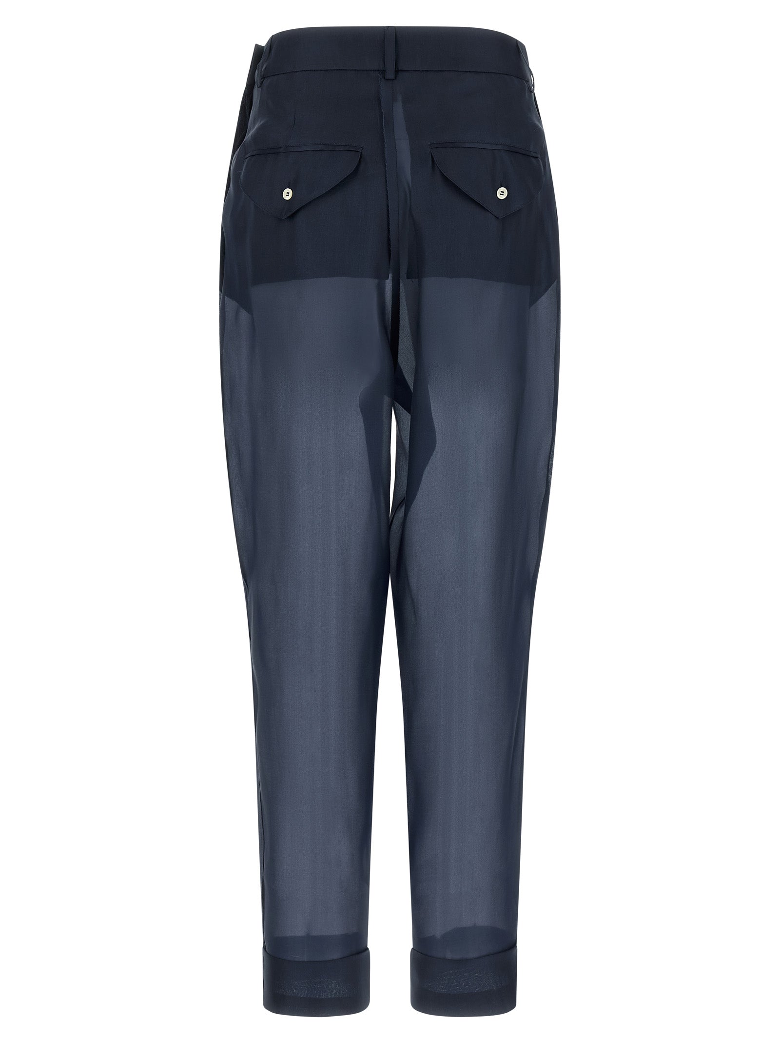 Trousers by MAISON JEJIA for women in silk blue, pearl & transparent features a tailored silhouette with a tailored , defined by its long and a sophisticated high rise.