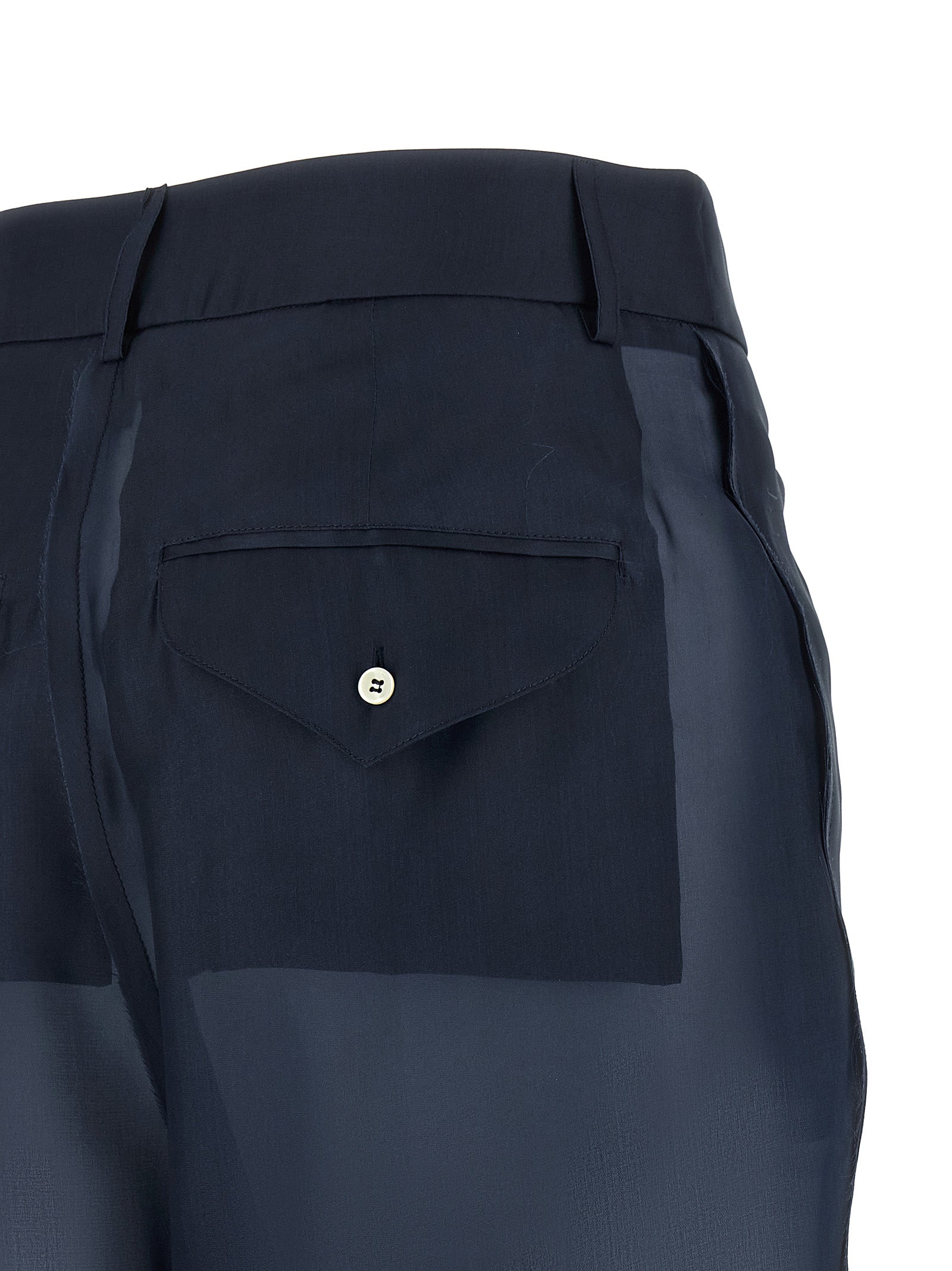 Trousers by MAISON JEJIA for women in silk blue, pearl & transparent features a artisanal silhouette, showcasing a sophisticated with a long and high rise for a artisanal finish.