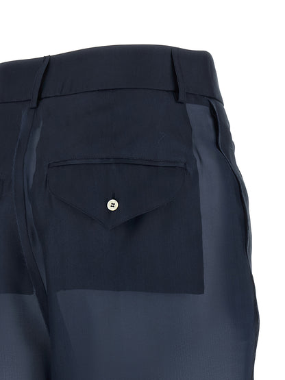 Trousers by MAISON JEJIA for women in silk blue, pearl & transparent features a artisanal silhouette, showcasing a sophisticated with a long and high rise for a artisanal finish.