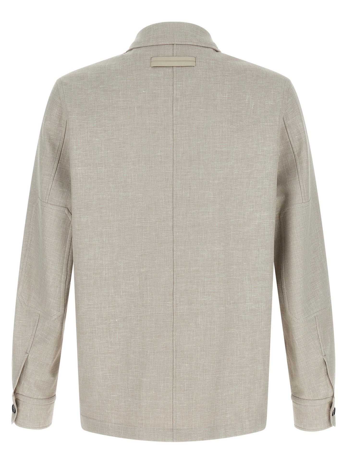 ZEGNA Men's Long-Sleeve Silk Linen Polyamide Leather Overshirt - Gray Horn