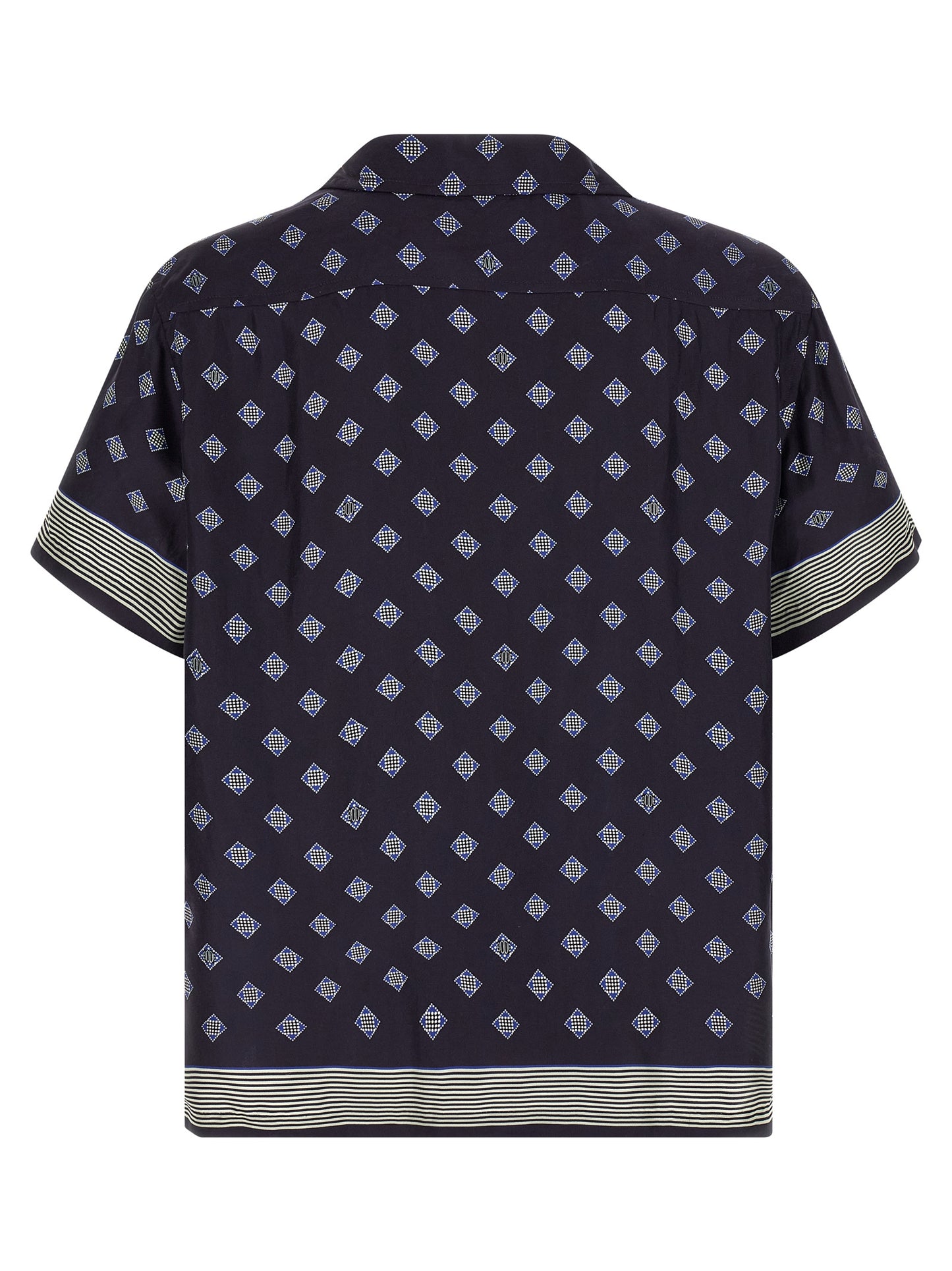 Shirt by BODE for men in silk blue & print showcases a sharp silhouette, elegantly detailed with a sharp and sharp .