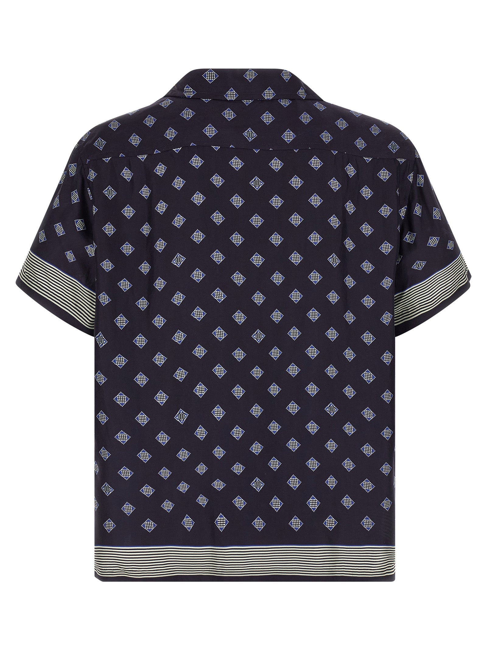 Shirt by BODE for men in silk blue & print showcases a sharp silhouette, elegantly detailed with a sharp and sharp .