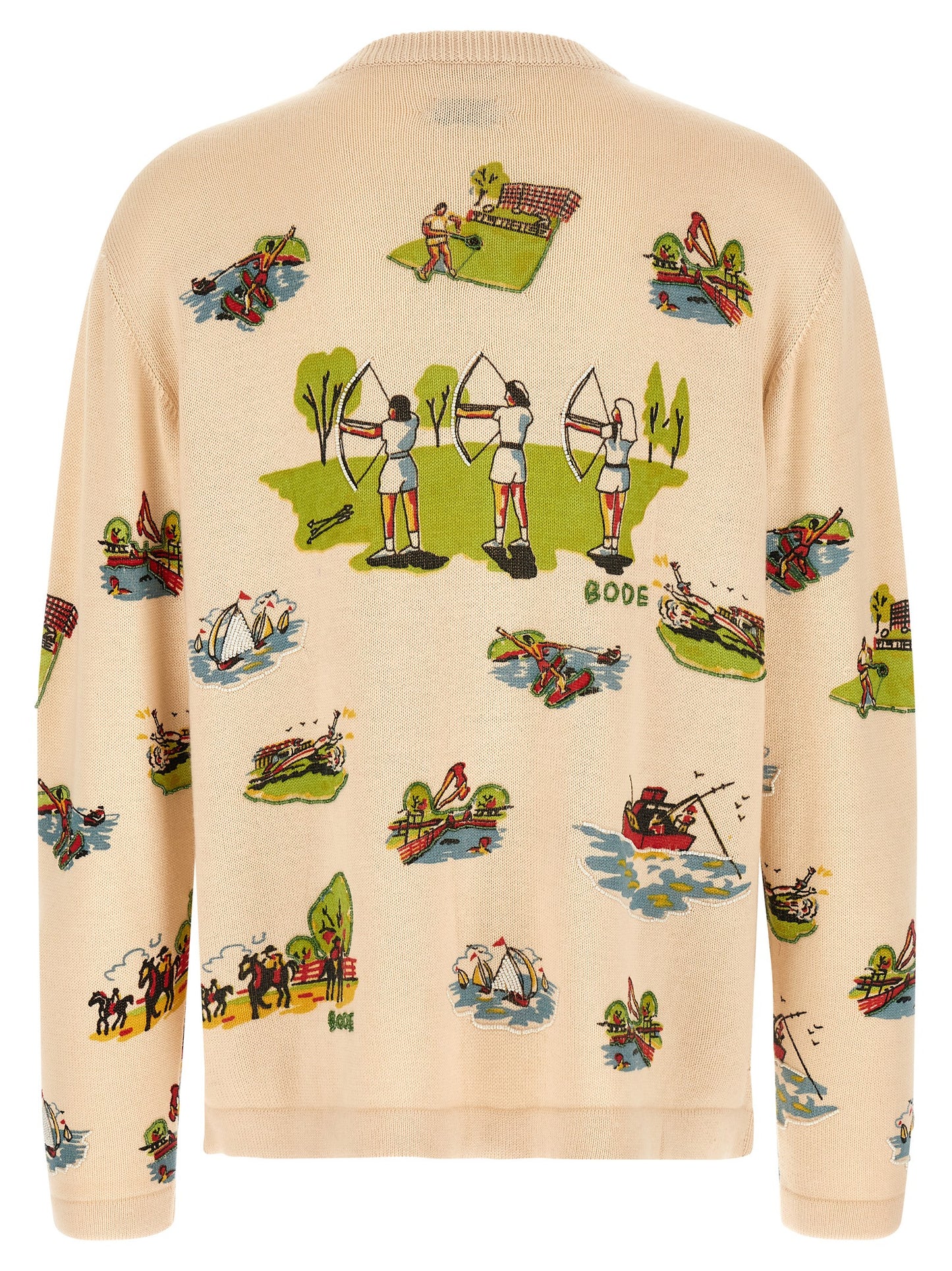 Cardigan by BODE for men in cotton & merino wool multicolor & print features an crisp silhouette, showcasing a sophisticated crew neckline and detail for a truly crisp finish.