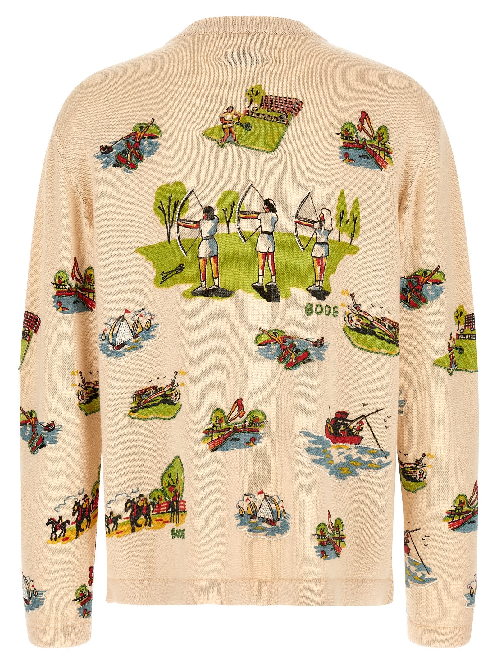 Cardigan by BODE for men in cotton & merino wool multicolor & print features an crisp silhouette, showcasing a sophisticated crew neckline and detail for a truly crisp finish.