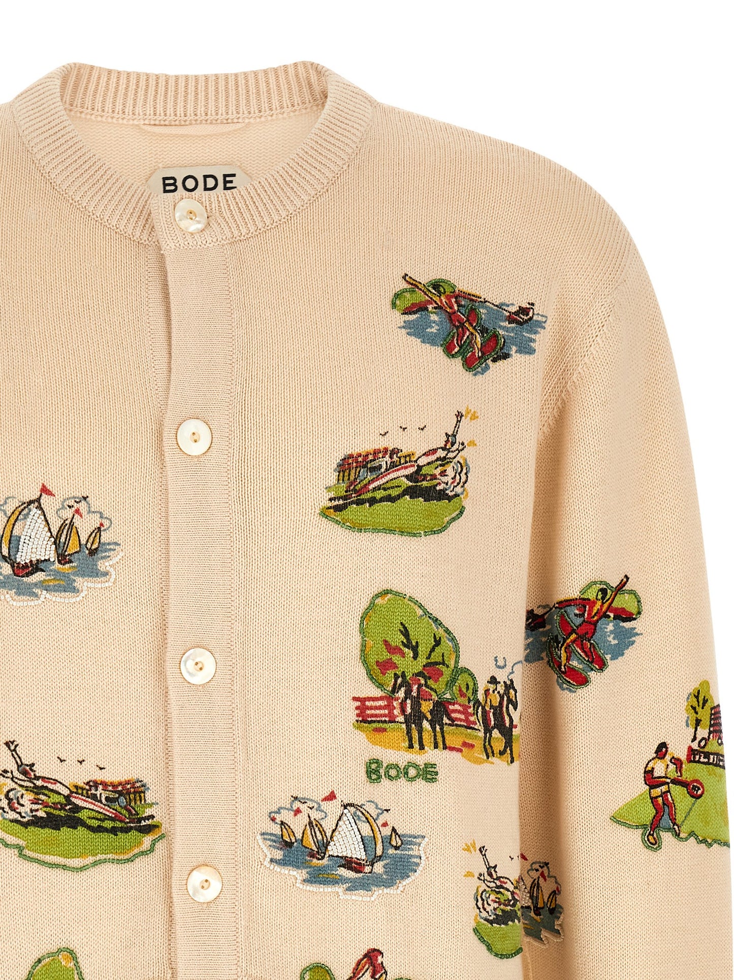 Cardigan by BODE for men in cotton & merino wool multicolor & print showcases a captivating silhouette, artfully detailed with a captivating and crew neckline for a truly sophisticated captivating look.