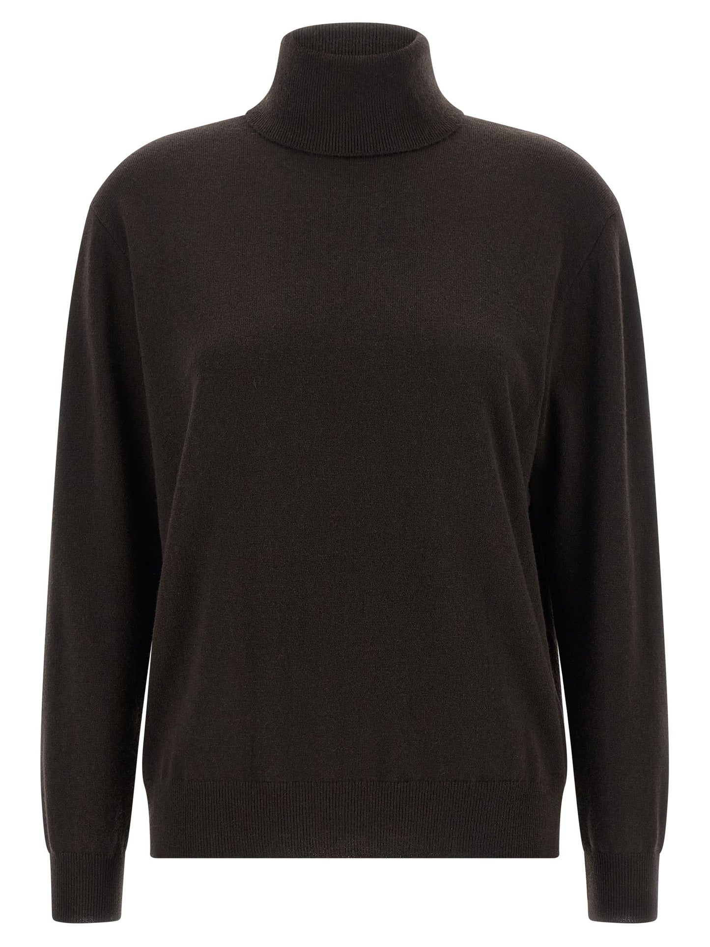 Cardigan by Brunello Cucinelli for women in cashmere brown features a dramatic silhouette, showcasing a sophisticated high-collar neckline and dramatic long-sleeve detail for a timeless, premium look.