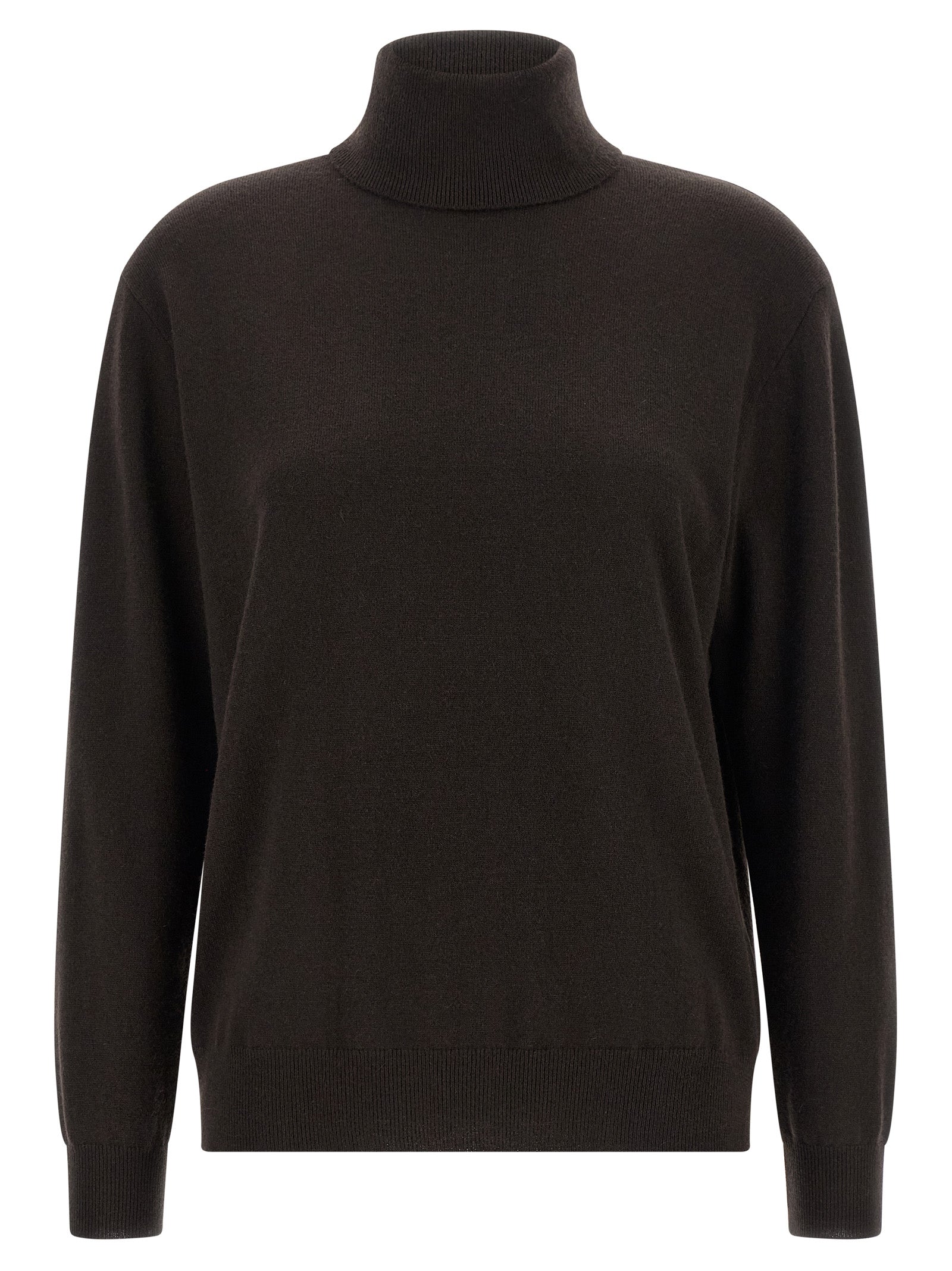 Cardigan by Brunello Cucinelli for women in cashmere brown features a dramatic silhouette, showcasing a sophisticated high-collar neckline and dramatic long-sleeve detail for a timeless, premium look.